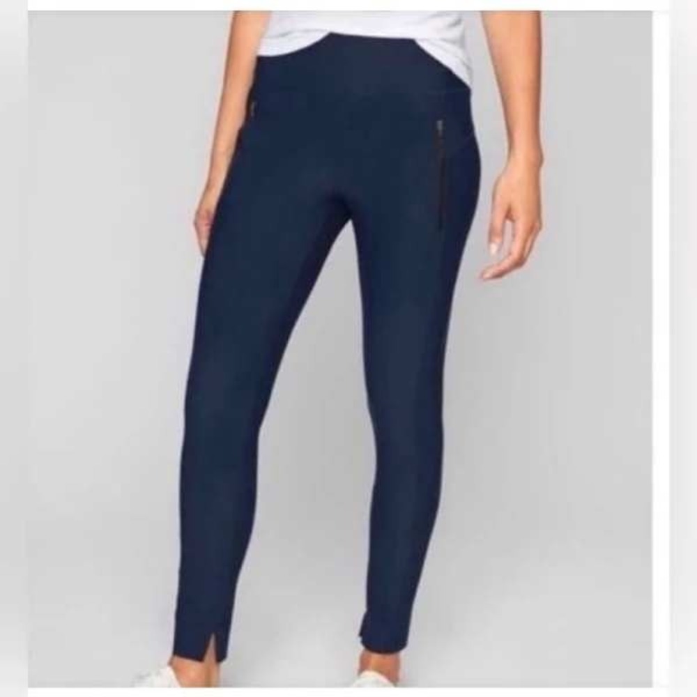 Athleta Stellar Tight Pants Small Black Travel Leggings‎ Zipper Pocket Women's